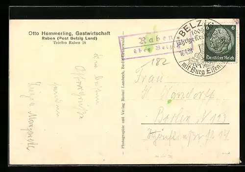 AK Landpoststempel Raben über Belzig