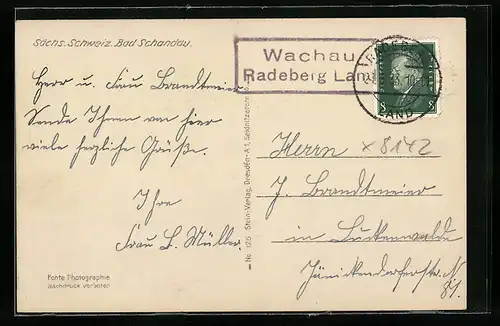 AK Landpoststempel Wachau-Radeberg Land