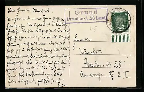 AK Landpoststempel Grund /Dresden-A. 28 Land