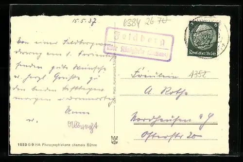 AK Landpoststempel Feldberg über Königstein /Taunus