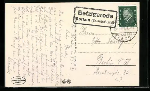 AK Landpoststempel Betzigerode-Borken (Bz. Kassel) Land