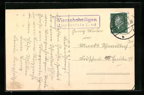 AK Landpoststempel Vierzehnheiligen /Lichtenfels Land