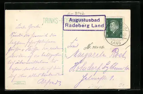 AK Landpoststempel Augustusbad /Radeberg Land
