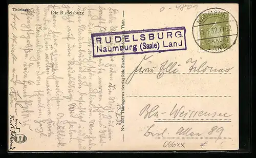 AK Landpoststempel Rudelsburg-Naumburg (Saale) Land