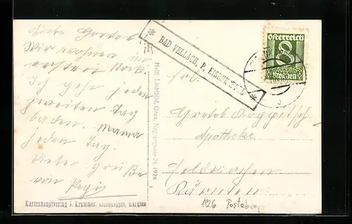 AK Landpoststempel Bad Vellach-P. Eisenkofel