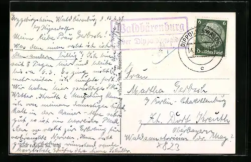 AK Landpoststempel Waldbärenburg über Dippoldiswalde
