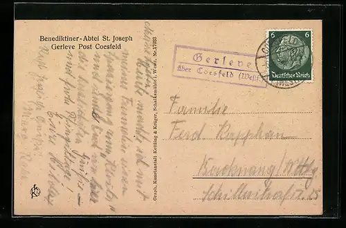 AK Landpoststempel Gerleve über Coesfeld /Westf.