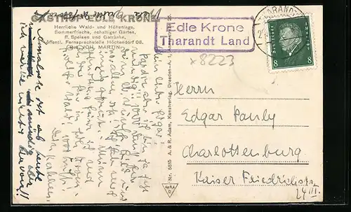 AK Landpoststempel Edle Krone /Tharandt Land