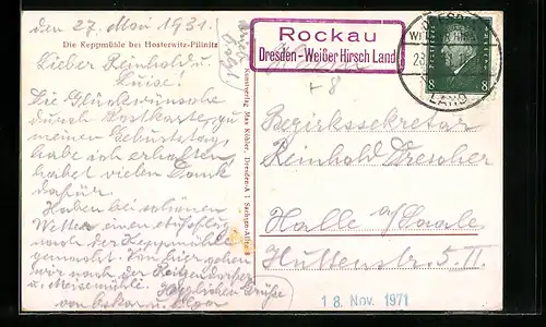 AK Landpoststempel Rockau-Dresden-Weisser Hirsch Land