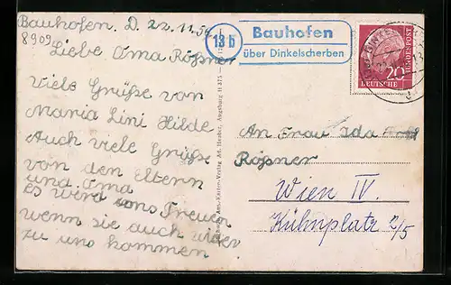 AK Landpoststempel Bauhofen über Dinkelscherben