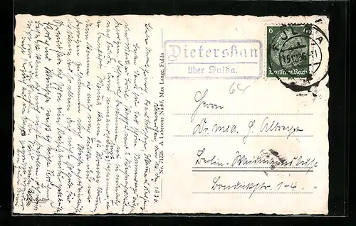 AK Landpoststempel Dietershan über Fulda
