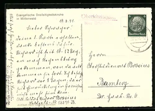 AK Landpoststempel Oberickelsheim über Uffenheim