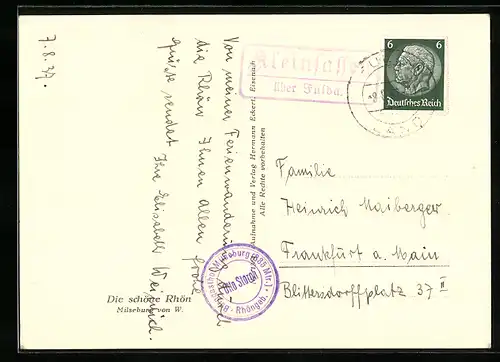 AK Landpoststempel Kleinsassen über Fulda
