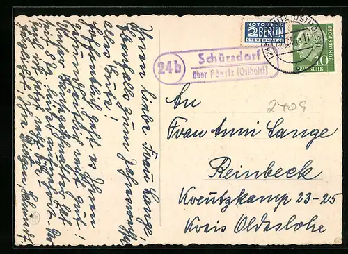 AK Landpoststempel Schürsdorf über Pönitz (Ostholst.)