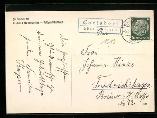AK Landpoststempel Carlsdorf über Wriezen