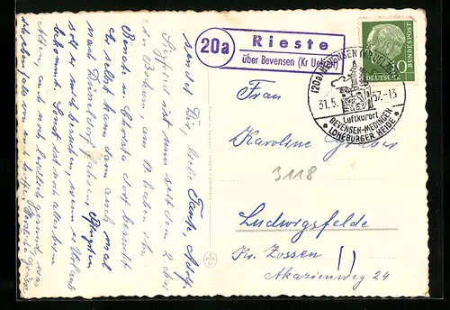 AK Landpoststempel Rieste über Bevensen (Kreis Uelzen)