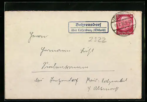 Brief Landpoststempel Behrendorf über Lütjenburg (Ostholst)