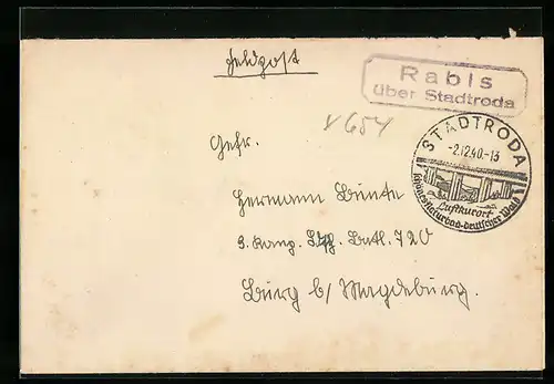 Briefumschlag Landpoststempel Rabis über Stadtroda