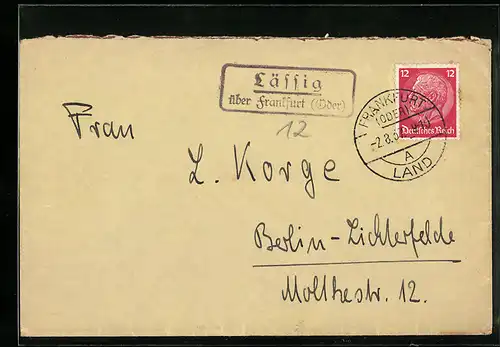 Briefumschlag Landpoststempel Lässig über Frankfurt (Oder)