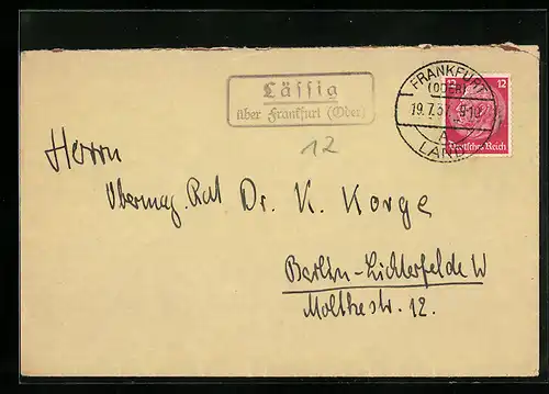 Briefumschlag Landpoststempel Lässig über Frankfurt (Oder)