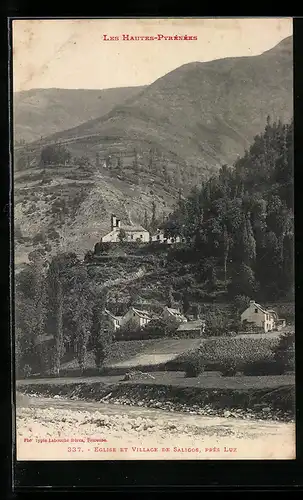 AK Saligos, Eglise et Village de Saligos, près Luz