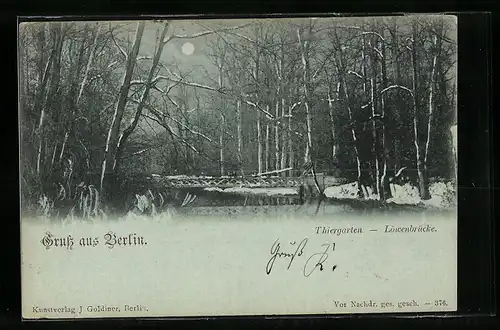 AK Berlin-Tiergarten, Winterpartie an der Löwenbrücke