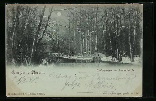 AK Berlin-Tiergarten, Winterpartie an der Löwenbrücke