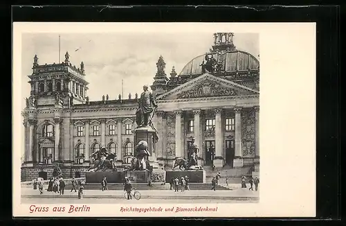 AK Berlin, Reichstagsgebäude und Bismarckdenkmal