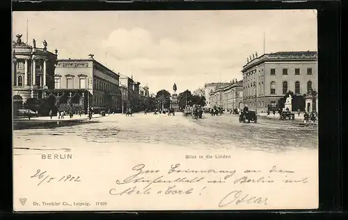 AK Berlin, Unter den Linden, Blick in die Linden