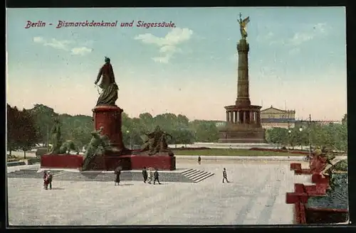 AK Berlin-Tiergarten, Bismarckdenkmal und Siegessäule