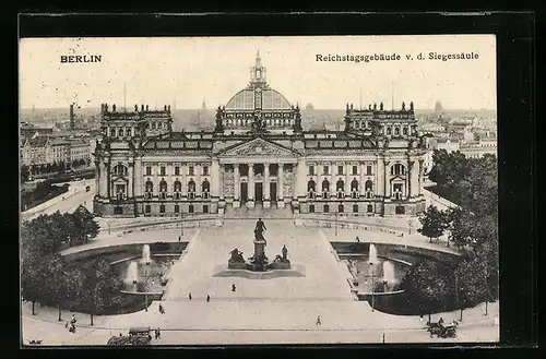 AK Berlin, Reichstagsgebäude von der Siegessäule aus gesehen