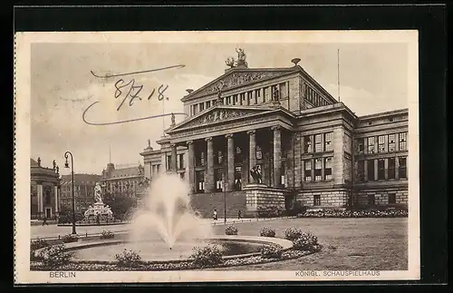 AK Berlin, Königliches Schauspielhaus mit Fontäne, Gendarmenmarkt