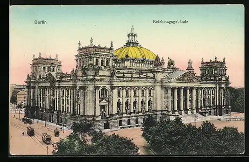 AK Berlin-Tiergarten, Reichstagsgebäude mit Strassenbahn