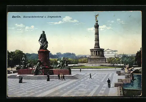 AK Berlin-Tiergarten, Partie am Bismarckdenkmal und der Siegessäule