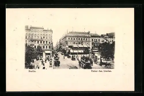 AK Berlin, Unter den Linden, Victoria Hotel, Omnibusse