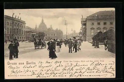 AK Berlin, Unter den Linden, Blick auf den neuen Dom