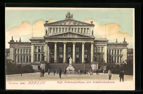 AK Berlin, Kgl. Schauspielhaus mit Schillerdenkmal, Gendarmenmarkt