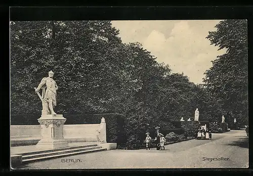 AK Berlin-Tiergarten, Promenadenpartie in der Siegesallee