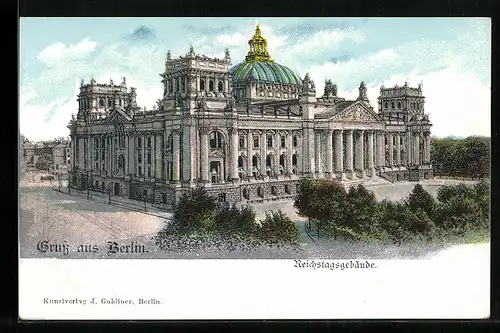 Lithographie Berlin-Tiergarten, Ansicht Reichstagsgebäude