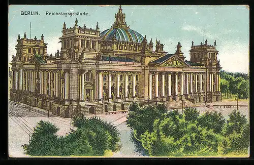 AK Berlin-Tiergarten, Blick zum Reichstagsgebäude
