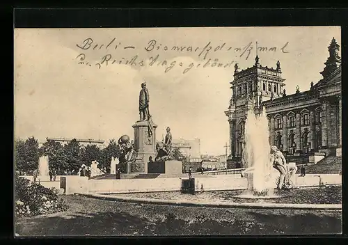 AK Berlin, Bismarck-Denkmal und Reichstagsgebäude