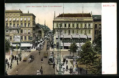 AK Berlin, Unter den Linden Ecke Friedrichstrasse, Victoria Hotel