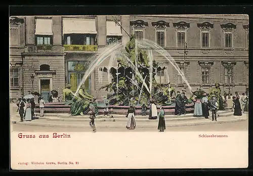 AK Berlin, Passanten am Schlossbrunnen