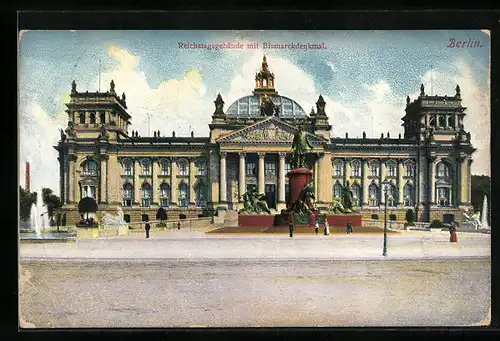 AK Berlin, Reichstagsgebäude mit Bismarckdenkmal