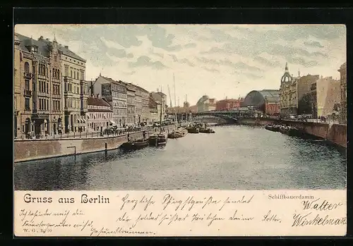 AK Berlin, Schiffbauerdamm mit Brücke