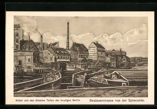 Künstler-AK Berlin, Stralauerstrasse von der Spreeseite