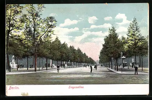 AK Berlin-Tiergarten, Blick in die Siegesallee mit Passanten