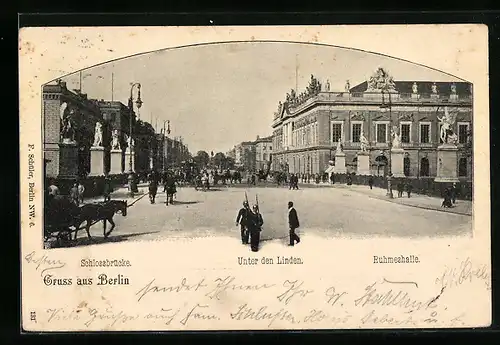 AK Berlin, Unter den Linden mit Schlossbrücke und Ruhmeshalle