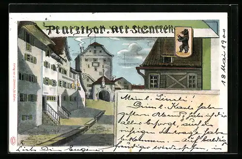 Künstler-AK Alt-St. Gallen, Platzthor, Wappen