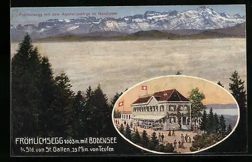 AK Teufen, Gasthaus Fröhlichsegg, Alpsteingebirge im Nebelmeer